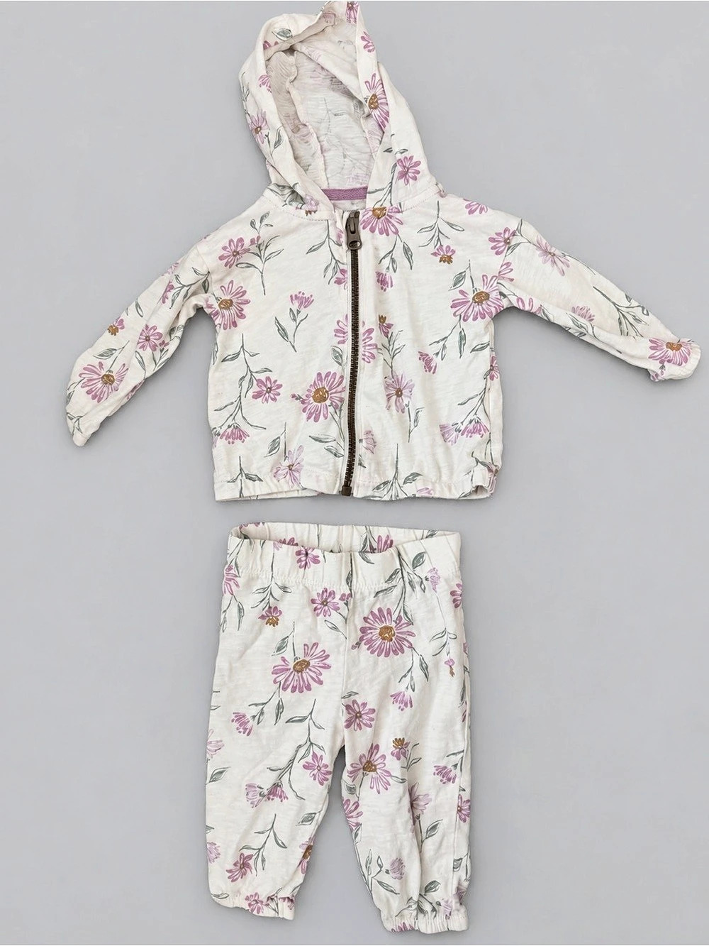 💛⚡️PICK 5/ $20 - Carter's Baby Girl Floral Zip-Up Hoodie & Pant Set Baby 9M